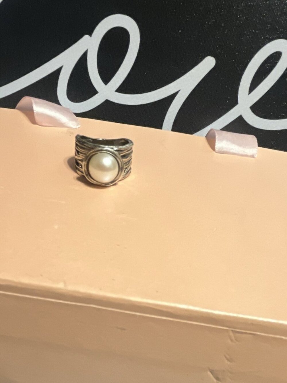 isreal 925 Sterling Silver Wire Wrapped Cultured White Pearl Ring Size 7